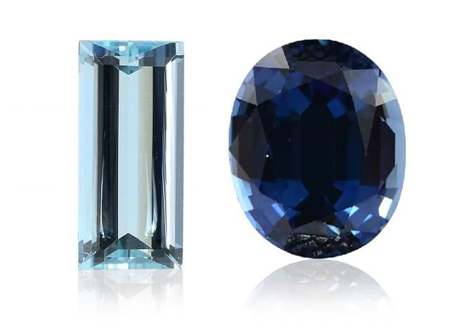An Aquamarine and a Sapphire next to each other
